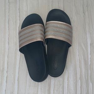 Adidas pink and shimmer slides
